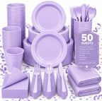 Tinybee 352 Pcs Lilac Plastic Plates, Disposable Dinnerware Set for 50 by Tinybee