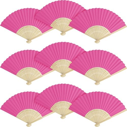 50 Pieces Paper Fans Paper Hand Fan Bamboo Folding Fan Handheld Fan Paper Folded Fan Paper Fan for Wedding Party and Home Decoration (Hot Pink) by Grosun