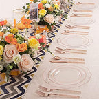 Liacere 150PCS Rose Gold Plastic Plates - Clear Rose Gold Disposable Plates with Glitter Bamboo Handle Cutlery - 60 Baroque Elegant Plates, 30 Forks, 30 Spoons, 30 Knives for Wedding ＆ Party & Summer - Image 4