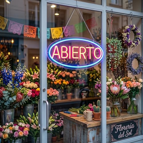 Abierto Open Neon Sign for Business, Spanish Large Open LED Light up Sign, Open Neon Lights for Bar Restaurant Coffee Salon Store Shop Wall Window Display,Business Open Sign - Image 2