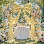 Giant Bow for Backdrop Big Gold Bow 48x24x120 Inch Large Satin Ribbon Bow Wall Decor for Wedding Birthday Baby Shower Party Photo Booth, Washable Reusable Fabric Bow for Nursery Bedroom Door Hanging - Image 3