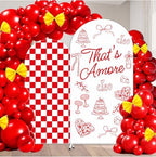 FYSUIMU 2 Pcs That's Amore Arch Backdrop Covers Red Plaid Pizza Pasta Stretchy Spandex Arch Stand Fabric Cover for Italian Party Wedding Bridal Shower Bachelorette Engagement Decorations (5ft/6ft) by FYSUIMU