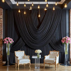 30 ft x 10 ft Wrinkle Free Black Backdrop Curtain for Parties, 6 Panels Silky Polyester Black Wedding Drapes for Backdrop 10 ft Photo Back Drop Cloth for Birthday Graduation Photography Background - Image 2