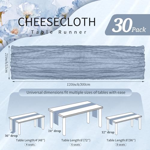 30 Pack Cheesecloth Table Runner 10FT Dusty Blue Table Runner Boho Gauze Cheese Cloth Table Runners Long Rustic Sheer Table Decorations for Wedding Party Baby Bridal Shower Birthday Holiday Home - Image 2