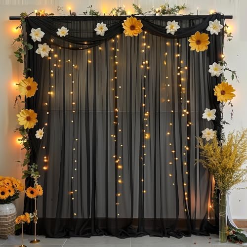 10ft x 10ft Black Backdrop Curtains, Wrinkle-Free Sheer Chiffon Fabric Photo Background Drapes for Wedding Arch Party Ceremony Stage Photography Decorations - Image 7