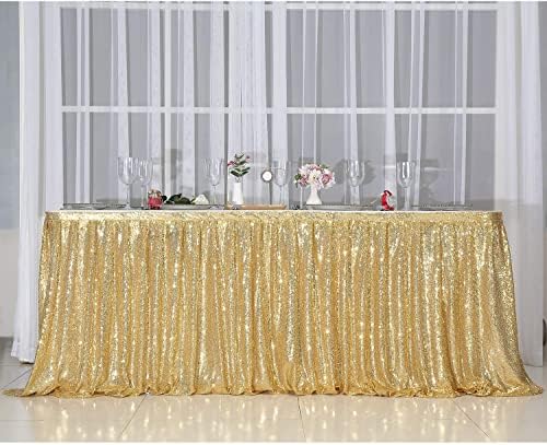 PartyDelight Gold Sequin Table Skirt 9ft Long x 30 Inch High - Image 2