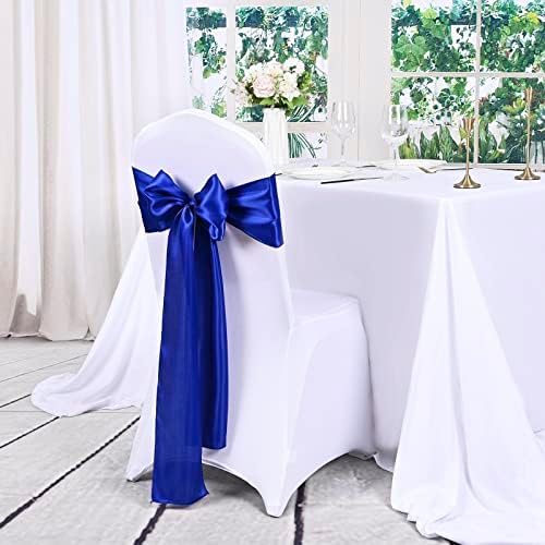 60 Pcs Royal Blue Chair Sashes Satin Chair Bows Sashes for Party, Hotel, Wedding, Reception, Restaurant Event Decoration (7 x 108 inch) - Image 5