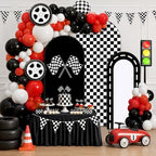 FYSUIMU 3 Pcs Race Car Arch Backdrop Covers Black White Checkered Flag Racing Track Stretchy Spandex Arch Stand Fabric Cover for Racer Birthday Baby Shower Fast Party Decoration (4ft/5ft/6ft) - Image 4