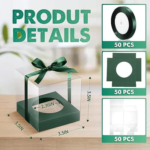 Thenshop 50 Pcs Clear Cupcake Boxes Individual 3.5 Inch, Green - Image 2