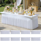 8Pack White Spandex Tablecloths for 8 Foot Rectangle Tables, Wrinkle Free Stretchy Fitted 8FT Table Cloths Cover Desk Skirt for Parties Weddings Birthday Banquet Baby Shower Events by Htper