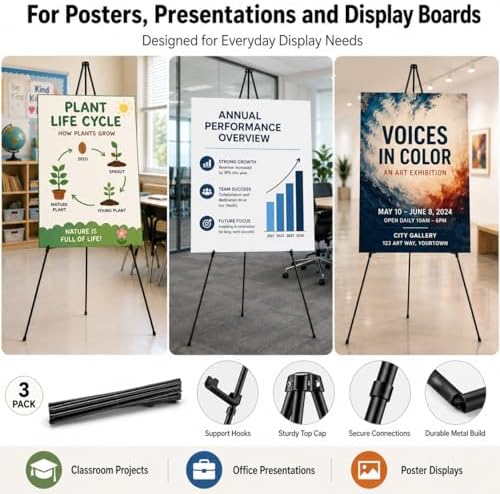 3 Pack Easel Stand for Sign, 63 Inch Portable Display Easel Stand, Black Metal Floor Easel for Wedding Welcome Sign, Poster Board, Party, Presentation, Event Display with Storage Bags - Image 5