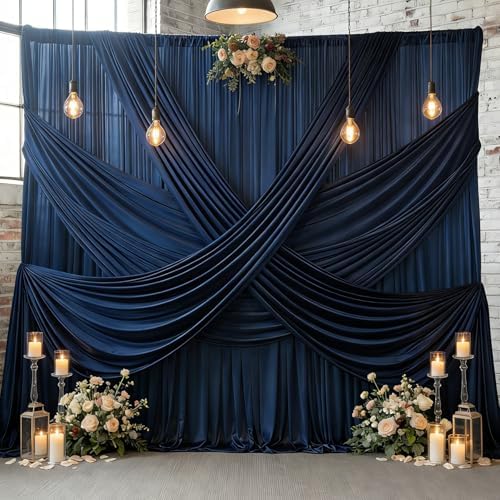 20ftx15ft Navy Blue Backdrop Curtain for Parties, Wrinkle Free Polyester 4 Panels 15 ft Long Photo Backdrop Drapes Back Drop Cloth Drapery for Wedding Birthday Party Photography Background by Htper