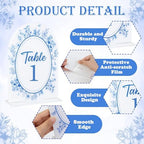 Blue Toile Themed Wedding Acrylic Table Number 1-20 with 20Pcs Stands, 5"x7" Blue Floral Place Card Centerpiece Decor Indoor Outdoor Wedding Bridal Shower Anniversary Party Reception - Image 5
