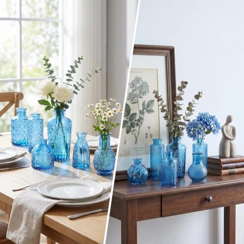 Mini Bud Vases Centerpieces for Tables,Clear Bud Vases for Flowers,Small Flower Vases Suitable for Birthday Party,Anniversary,Wedding Reception,Baby Shower (Blue, 12PCS) - Image 4