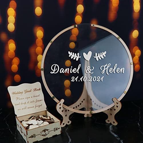 Wedding Guest Book Alternative with Box and Small Hearts,Personalized Round Drop Guest Sign for Rustic Wedding Decorations,Anniversary and Birthday(style3, Circular) - Image 2