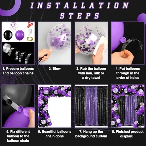 SmoothNovelty 137 Pcs Purple Black Sequin Curtains Balloon Garland Kit - Image 5