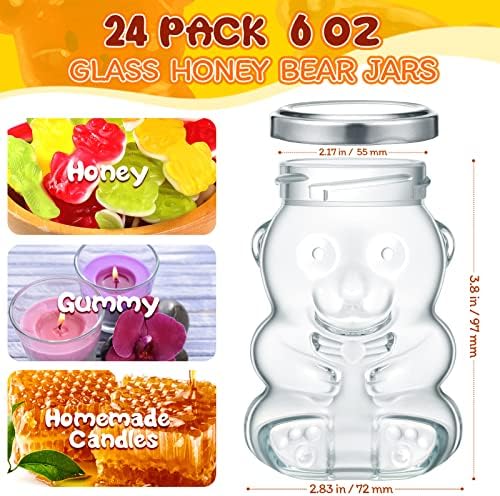Patelai 24 Pack 4 oz Glass Bear Shaped Honey Jars with Lids Reusable Small Tilted Bear Glass Bottles Containers Dispenser for Candies, Birthday Wedding Party Favors(Classic, Silver) - Image 2