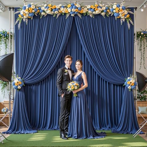 32ftx10ft Wrinkle Free Navy Blue Backdrop Curtain - 10 Feet Photography Backdrop Drapes, Silky Polyester Back Drop Cloth for Wedding Baby Shower Balloon Arch Background - Image 3