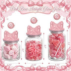 Potchen 3 Set Pink Bow Candy Glass Jars with Ceramic Lid Pink Mason Jars 44oz 34oz 22oz Cute Clear Gridding Cookie Storage Canister for Summer Party Baby Shower Tea Snacks Sugar - Image 3
