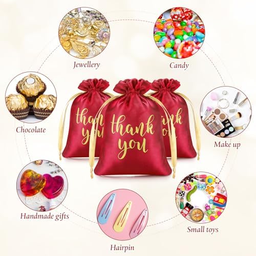 Roowest 4 x 6 Inch 100 Pcs Thank You Satin Gift Bags, Red - Image 7