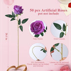 50 PCS Fuchsia Roses Artificial Flowers, Fake Roses with Stem Realistic Silk Roses for DIY Wedding Bouquets Table Centerpieces Arrangements Baby Shower Birthday Home Decor Valentine's Day Gift for Her - Image 5