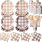 Yaomiao 168 Pcs Gingham Party Supplies Gingham Plates and Napkins Serves 24 by Yaomiao