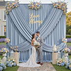 20ft×12ft Wrinkle Free Dusty Blue Backdrop Curtain for Wedding Parties,4 Panels 5×12ft Long Silky Polyester Fabric Backdrop Drapes Photo Back Drop Cloth for Birthday Photography Background by ENJOYYOURPARTY