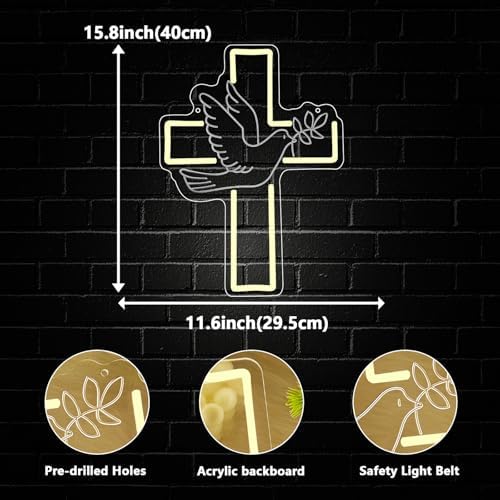 Cross Neon Sign, Jesus Led Neon Light Signs for Wall Decor Christian Light up Sign Lamp Wall Art for Bedroom Home Christ Church Easter Religious Events Gift Dimmable USB Powered(15.8"*11.6") - Image 3