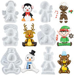 FUNSHOWCASE Christmas Silicone Molds Penguin Reindeer Snowman Gingerbread Man Santa Elf Bear Height 3-4inch for Fondant Cake Decoration Cupcake Topper Epoxy Resin Casting Polymer Clay Craft by FUNSHOWCASE