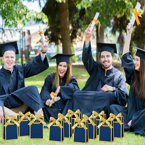 AmazingSpark 50 Pcs Navy Blue Gold Mini Gift Bags Bulk 6.3 x 3.9 x 2.8 Inch Party Favors Elegant Small Gift Bags with Handles and Ribbon Bows for Wedding Birthday Bridal Baby Shower Party Favors - Image 6