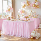 Baby Pink Table Cloth Spandex Table Covers 6ft Fitted Tulle Tablecloth Rectangular Desk Skirt Stretch Light Pink Table Cloths Covers Party Banquet Birthday Baby Shower Wedding Table Cloth, 2 Pack - Image 3
