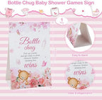 Aneco 12 Set Bottle Chug Baby Shower Games, Plastic Juegos Para Baby Shower Bottle, Gender Reveal Race Gifts Decoration with Bottles Bibs Sign Diapers Caps Blindfolds for Adult Party Supplies, Pink - Image 6