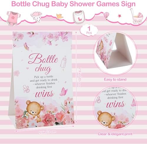 Aneco 12 Set Bottle Chug Baby Shower Games, Plastic Juegos Para Baby Shower Bottle, Gender Reveal Race Gifts Decoration with Bottles Bibs Sign Diapers Caps Blindfolds for Adult Party Supplies, Pink - Image 6
