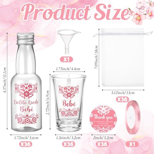 Lemonroad 36 Set Cielito Lindo Baby Shower Favors Clear Shot Glasses, Pink - Image 2