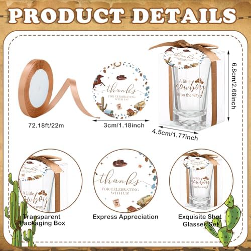 Roshtia 24 Sets Cowboy Baby Shower Favors for Guests, Shot Glass Favors - Image 6