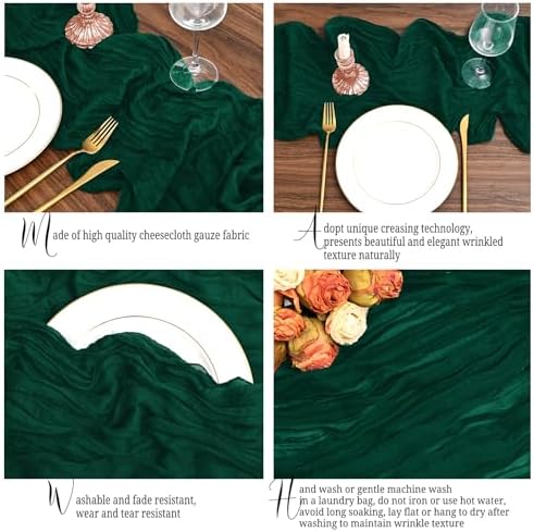 24 Pack Emerald Green Table Runner 10Ft Cheesecloth Table Runner Rustic Gauze Table Runner Romantic Long Sheer Fabric Cheese Cloth Table Runner for Wedding Party Bridal Baby Shower - Image 3