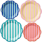 Domensi 60 Pcs Pastel Paper Plates for Party, Scalloped,Stripe,4 Color by Domensi