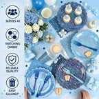 Blue Iridescent Party Tableware for 40 Guests, Holographic Paper Plates - Image 4