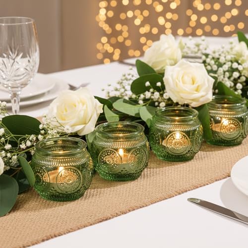 24 Pcs Green Candle Holder-Floral Style Vintage Candle Holders for Wedding Table Centerpieces, Bridal Shower Decor, Rustic Wedding Decor, Tea Party - Image 3