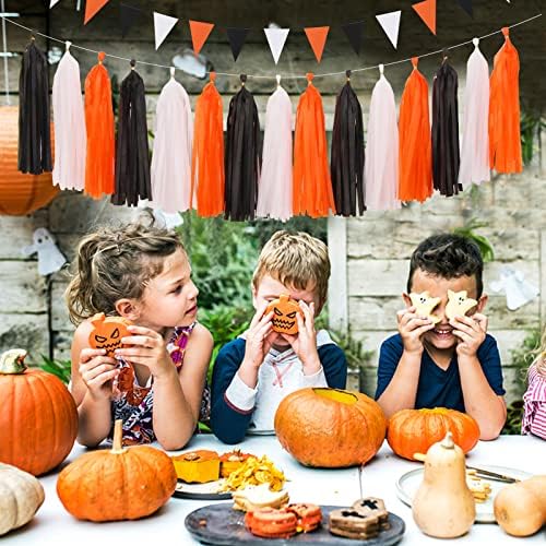 Black White Orange Halloween Party-Decorations Tissue Pom Poms Streamers,Tassel Garland Banner,Graduation 2025 Birthday Wedding Baby Bridal Shower Decor Bunting - Image 5