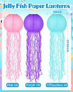 18 Pcs Jellyfish Paper Lanterns Jellyfish Lantern Hanging Decoration Ocean Theme Party Supplies Mermaid Birthday Decorations for Baby Shower Under The Sea Birthday Party Supplies(Vintage Color) - Image 4