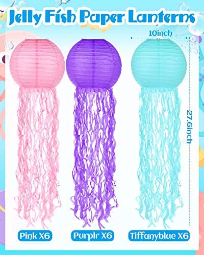 18 Pcs Jellyfish Paper Lanterns Jellyfish Lantern Hanging Decoration Ocean Theme Party Supplies Mermaid Birthday Decorations for Baby Shower Under The Sea Birthday Party Supplies(Vintage Color) - Image 4