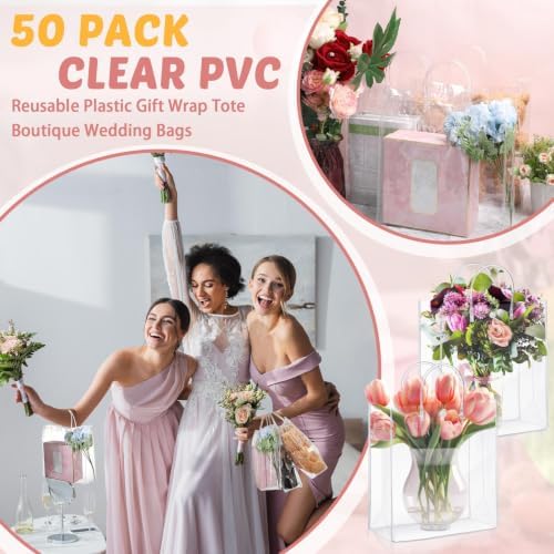 LEIFIDE 50 Pcs Plastic Clear Gift Bags with Handles,11.8 X 11.8 X 3.9 Inch - Image 6