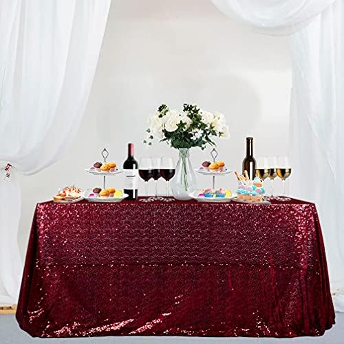 Partisout Sequin Tablecloth 90x132 inch Sequin Table Cloth for Parties Burgundy Glitter Tablecloth Rectangle Sparkly Table Cloth Happy Birthday Wedding 6ft Tablecloth by Partisout