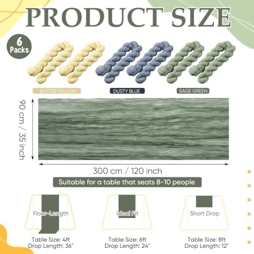 6 Pcs Dusty Blue Green Yellow Cheesecloth Table Runner - Image 2