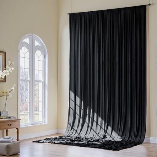 50x16ft Black Backdrop Curtains for Wedding Party, 10 Panels 16 ft Long Back Drop Cloth, Wrinkle-Free Polyester Drapes for Birthday, Baby Shower, Stage Photography Background by Gogoparti