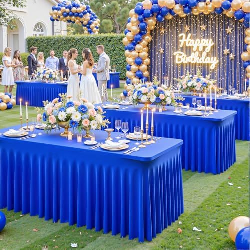 gogoparti 4 Pack Spandex Royal Blue Fitted Table Cloth for 6ft Rectangle Tables Blue Tablecloth Stretch Table Covers Skirt Wrinkle Free Banquet Tablecloths for Parties Wedding - Image 2
