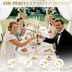 WDF 200PCS White and Gold Plastic Plates - Gold Plastic Plates - Include 100 Dinner & 100 Dessert Disposable Party Plate - Fancy Disposable Plate for Wedding/Baby Shower - Image 3
