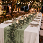 Cinrobiye 11pcs Cheesecloth Table Runner Set 120 Inch – Gauze Table Runner with Napkins, Eucalyptus Garland & String Lights for Wedding Baby Shower Table Decor, Rustic Boho - Image 6