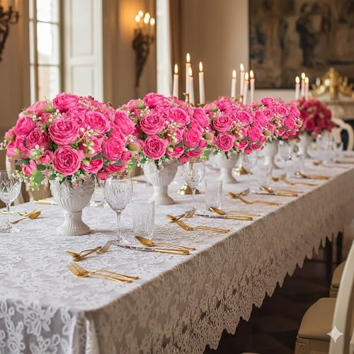 Peonies Artificial Flowers Bouquet, Lifelike Silk Fake Peonies with Stems for Home Table Centerpieces, Wedding, Party & DIY Bridal Floral Arrangements (12, Rose red) - Image 2